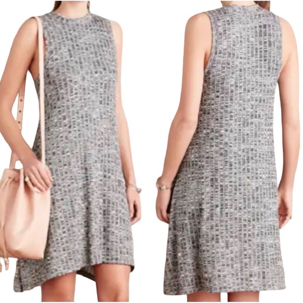 Maeve Anthropologie Emerson Swing Dress Gray Space Dye Knit Pockets Mock Neck S - Picture 10 of 14